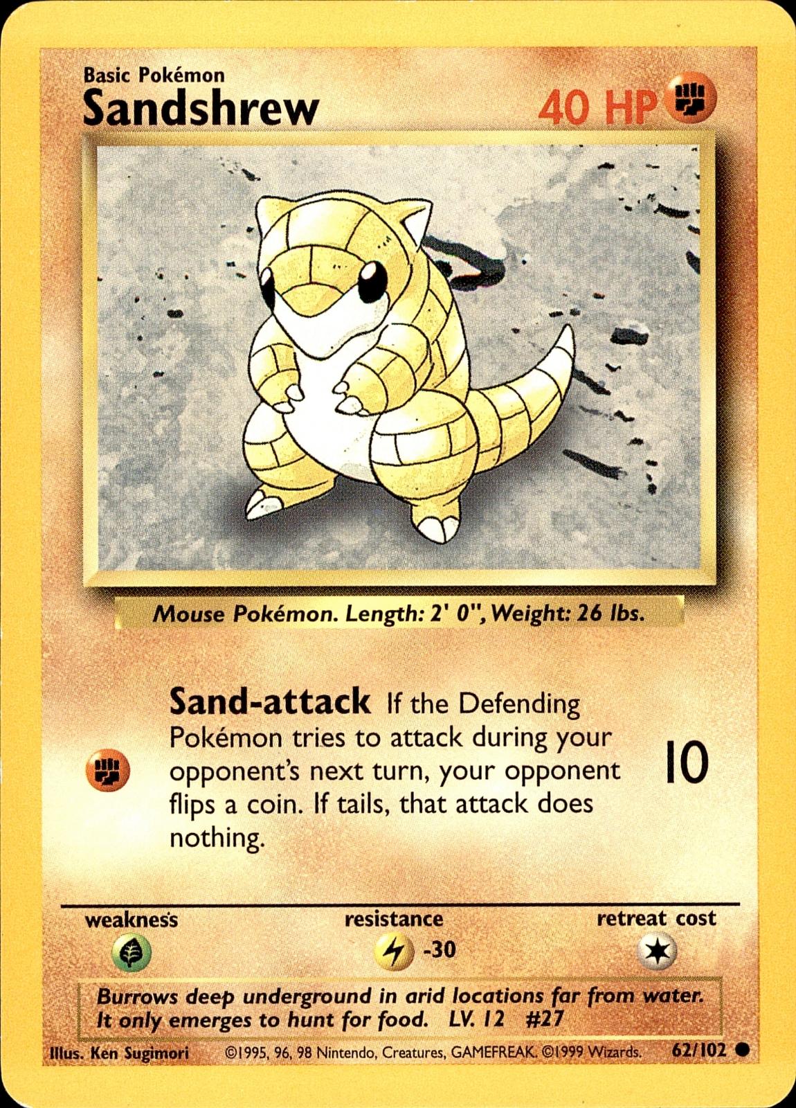 POKEMON SANDSHREW 62 BASE SET Unlimited 102  LP