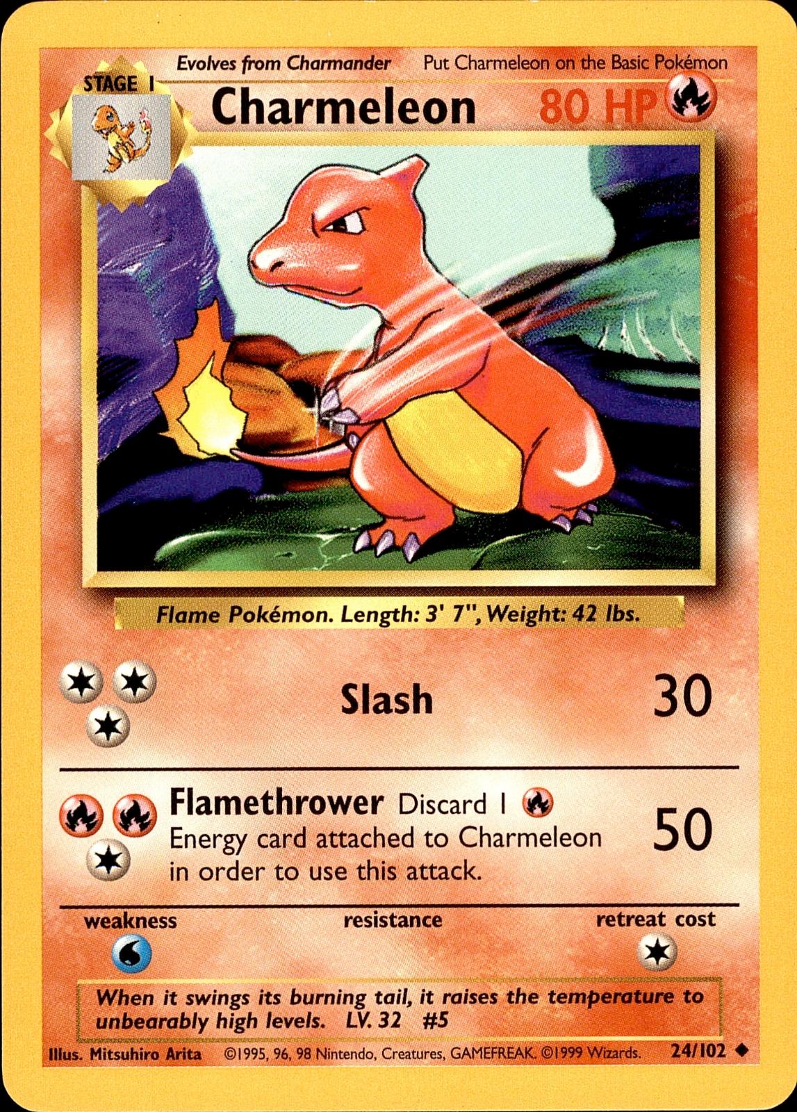 POKEMON CHARMELEON 24 BASE SET Unlimited 102  LP